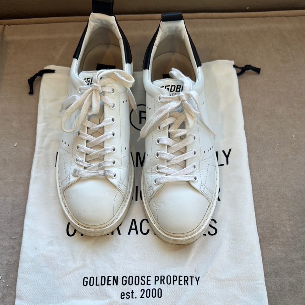 Golden Goose White and Black Lace-Up Sneakers
